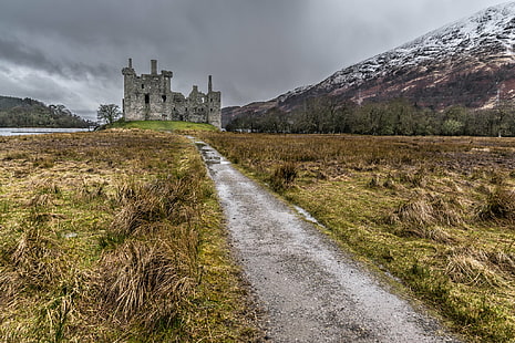 photo of narrow road toward castle during day time, lochawe, scotland, united kingdom, lochawe, scotland, united kingdom, Kilchurn castle, Lochawe, Scotland, United Kingdom, photo, narrow road, toward castle, day, time, awe, dark lake, europe, historic, history, kilchurn, leading  lines, loch, mountain, nature, outdoor, photography, sony a7, fe, travel, uk, weather, street photography, castle, HD wallpaper HD wallpaper
