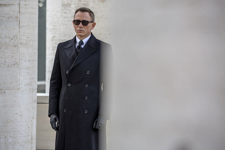 men's black trench coat, frame, glasses, gloves, agent, coat, James Bond, Daniel Craig, 007, 007: RANGE, SPECTRE, HD wallpaper