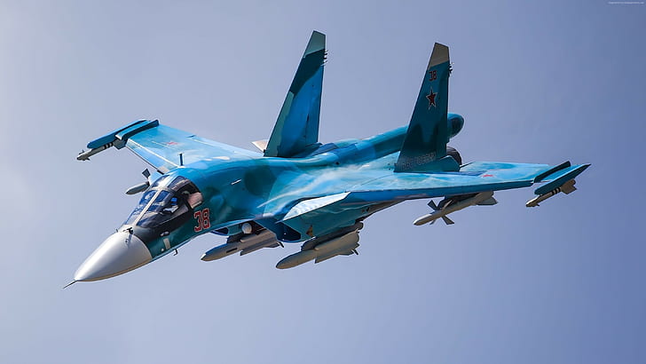 Angkatan udara Rusia, tentara Rusia, Sukhoi Su-34, pesawat tempur, Wallpaper HD