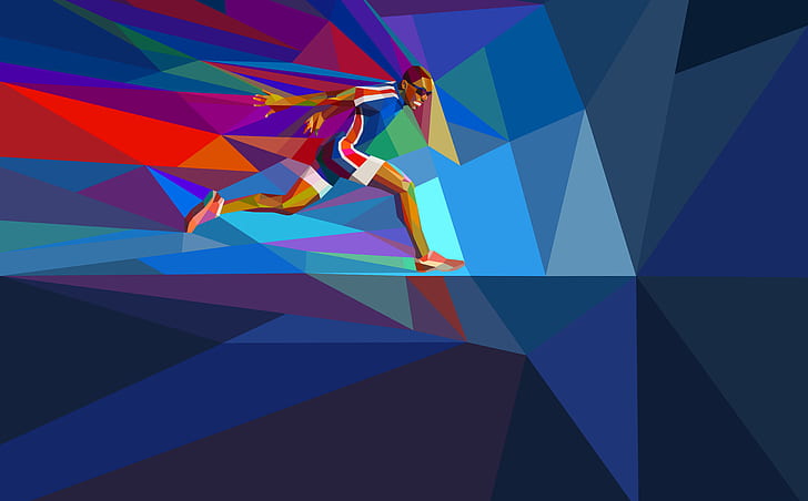 running, runner, athletics, athlete, low poly, HD wallpaper