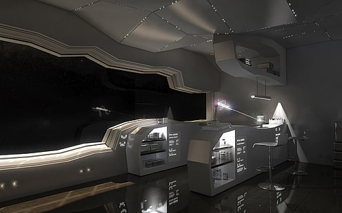 F, Future, интерьер, S, космический корабль, HD обои HD wallpaper