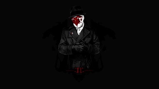 black hat and jacket clip art, Watchmen, Rorschach, dark background, movies, HD wallpaper HD wallpaper