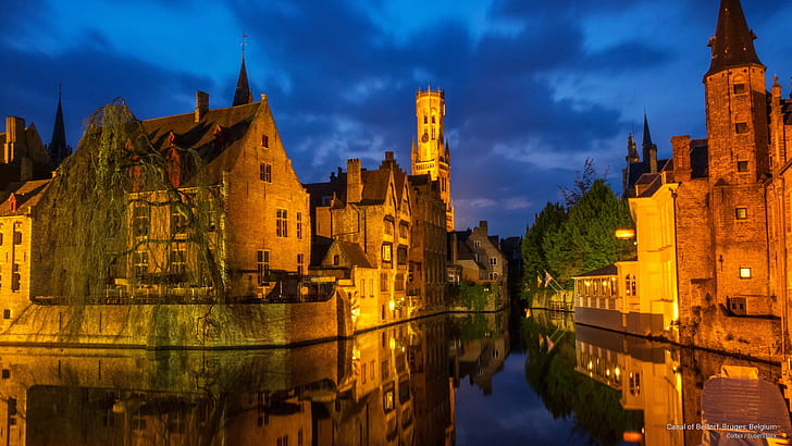Kanal Belfort, Bruges, Belçika, Avrupa, HD masaüstü duvar kağıdı