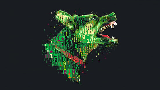binary dog illustration, dog, digital art, numbers, skull and bones, simple background, black background, HD wallpaper HD wallpaper