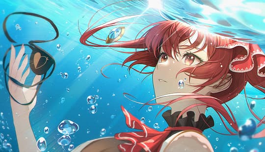 anime, chicas anime, Hololive, Houshou Marine, bajo el agua, pelirroja, Fondo de pantalla HD HD wallpaper