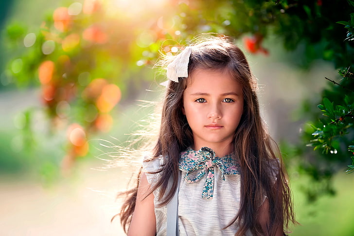portrait, girl, the beauty, child photography, Wind in her hair, HD wallpaper