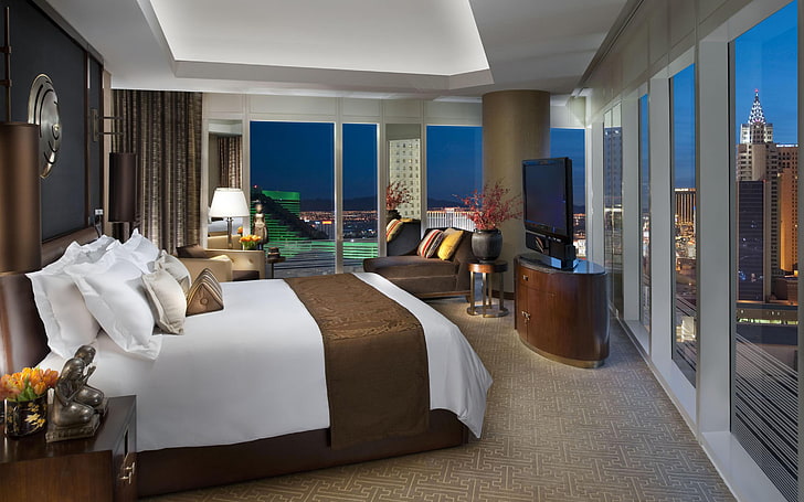 Las Vegas, hotel, room, bed, HD wallpaper