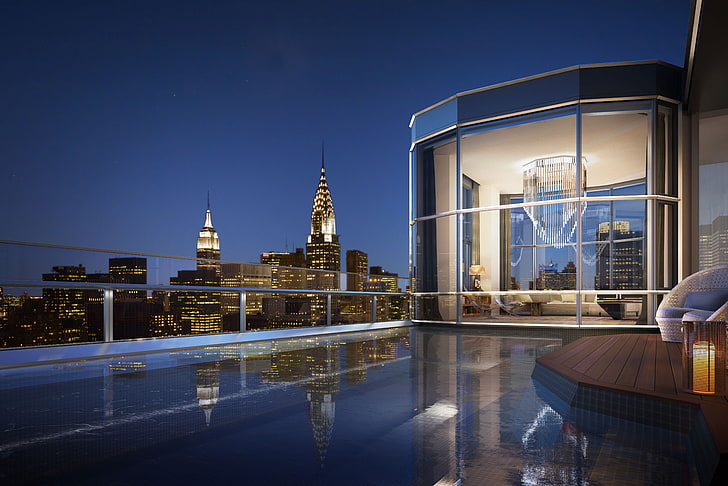 Chrysler Building, New York, design, ville, style, intérieur, piscine, penthouse, Fond d'écran HD