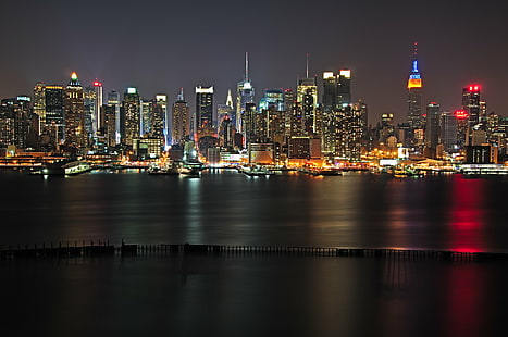 panoramic shot of city light, 52nd, 52nd, 34th Street, panoramic, shot, city light, nyc, skyline, Midtown Manhattan, midtown  Manhattan, 52nd Street, New York, night, urban Skyline, cityscape, skyscraper, downtown District, architecture, famous Place, urban Scene, city, reflection, building Exterior, tower, HD wallpaper HD wallpaper