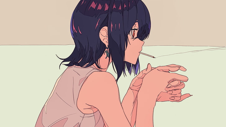 anime, manga, anime girls, cigarettes, simple background, smoking, HD wallpaper