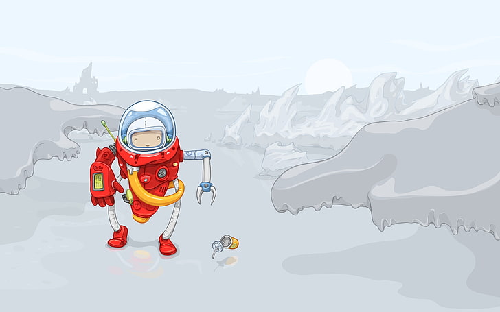 Ilustración robot rojo, robot, hielo, pista, vidrio, Fondo de pantalla HD