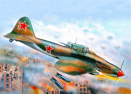 l'aereo, l'arte, il carro armato volante, l'attacco, il, combattimento, sotto, Seconda Guerra Mondiale, creato, sovietico, THE SOVIET AIR FORCE, Il-2, WW2., soprannome, tempi, OKB-240, storia, massa, leadership, Ilyushin, Sfondo HD HD wallpaper