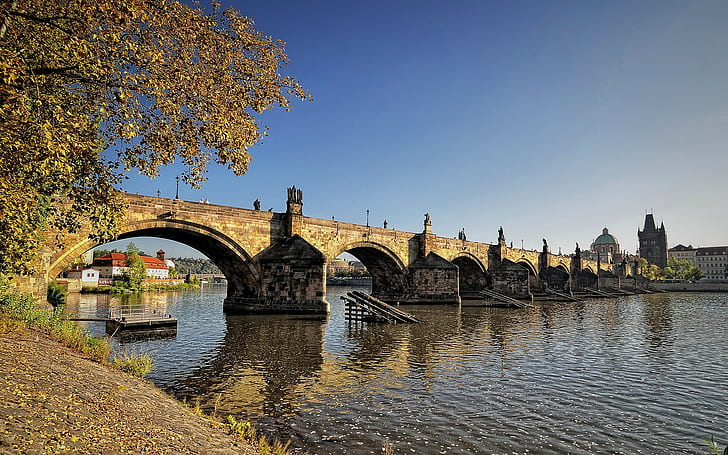 براغ ، جسر ، جسر تشارلز ، جمهورية التشيك ، نهر، خلفية HD