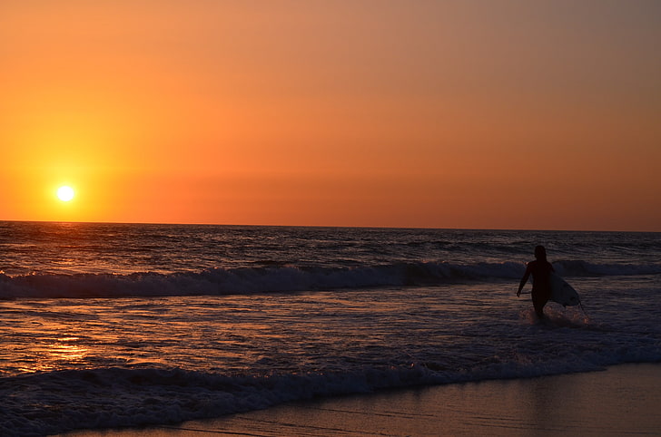 surf, puesta de sol, olas, Ozean, mar, Fondo de pantalla HD