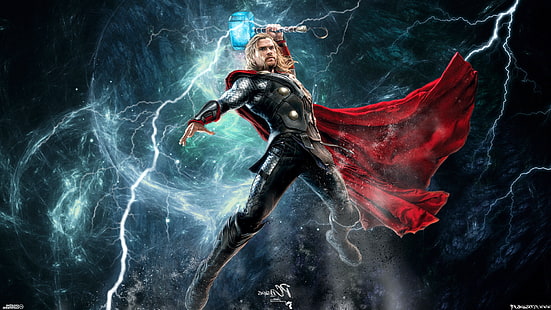 Chris Hemsworth, comics, Lightning, Marvel Comics, Mjolnir, thor, HD wallpaper HD wallpaper