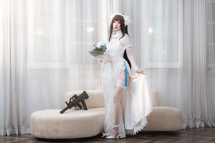 Rioko, cosplay, flower dress, HD wallpaper