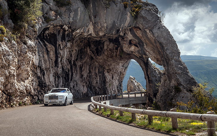 Rolls Royce Phantom Road Rock Stone Tunnel HD, cars, road, rock, stone, tunnel, phantom, rolls, royce, HD wallpaper