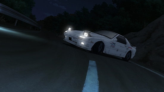 coupé bianco, Ryosuke Takahashi, iniziale D, Mazda RX-7, auto, Sfondo HD HD wallpaper