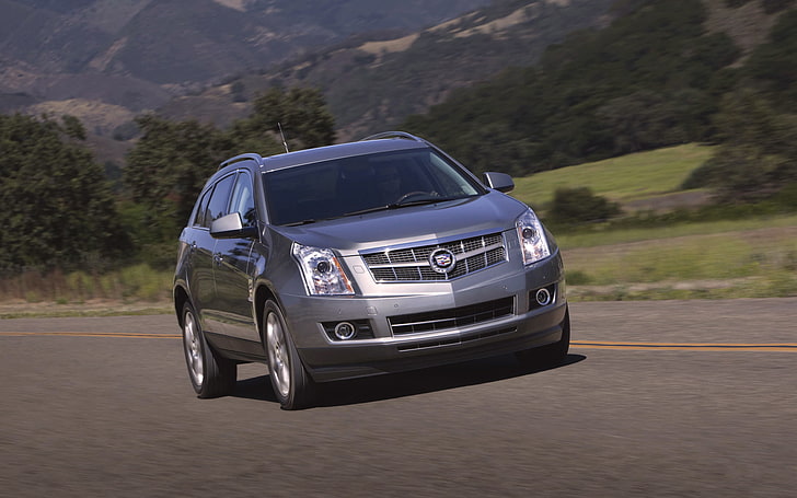 Cadillac, Auto, Road, Machine, Gray, Day, SUV, In Motion, SRX, Tapety HD