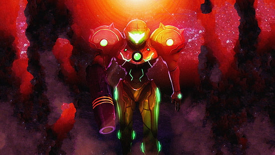 ilustrasi karakter robot merah, Metroid, video game, Samus Aran, Wallpaper HD HD wallpaper