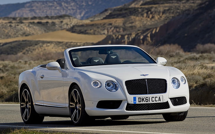 Bentley, Continental, White, Convertible, Grille, The hood, Lights, Car, GTC, HD wallpaper