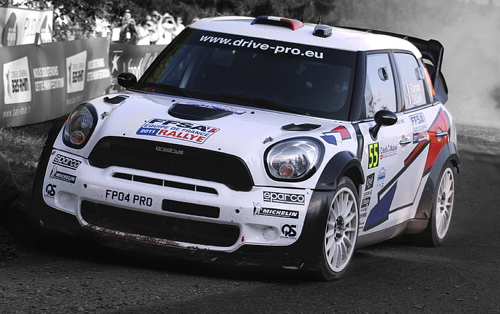 White, Sport, grille, Machine, Race, The hood, Lights, Mini Cooper, Car, WRC, Rally, MINI, The front, HD wallpaper