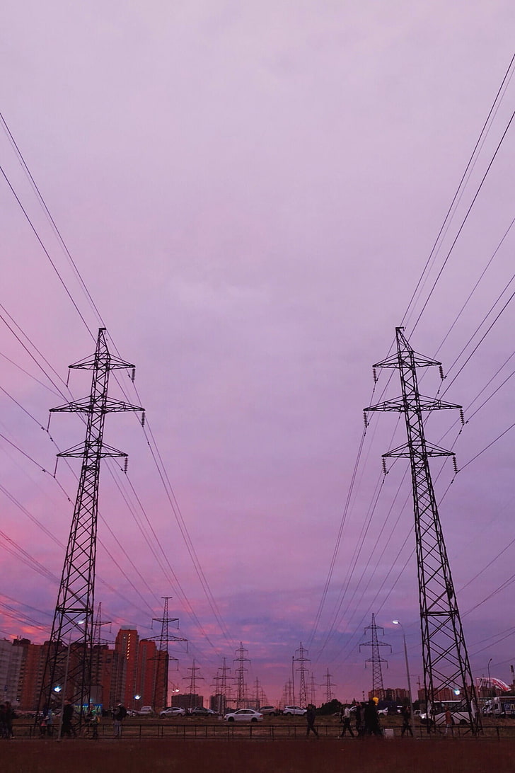 power lines, sky, people, HD wallpaper