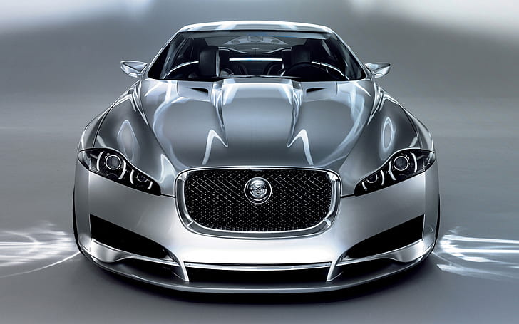Jaguar C XF Concept, srebrny Jaguar XJ, Tapety HD