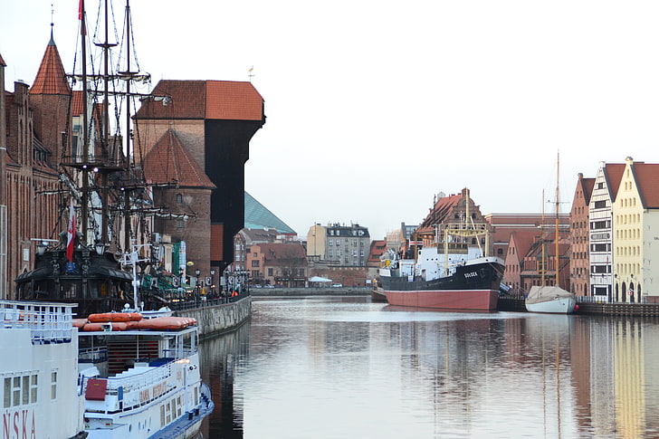 Gdansk, barco, río, Polonia, polaco, barco, río Motława, Fondo de pantalla HD