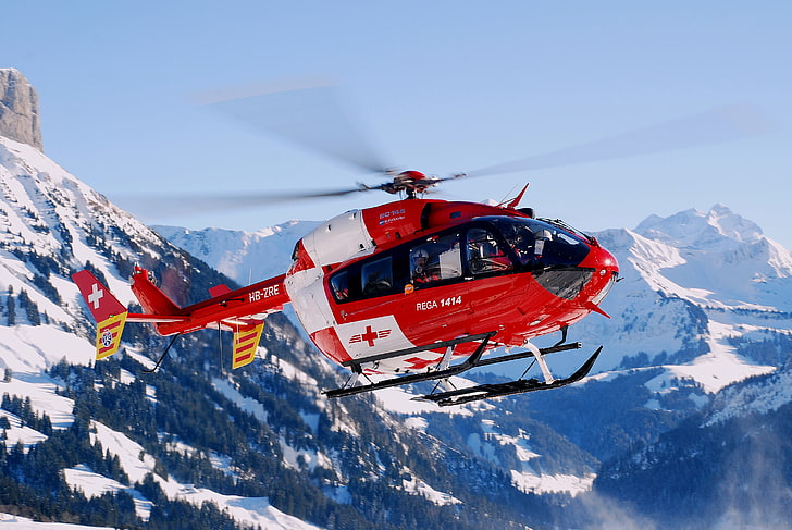 forest, flight, mountains, helicopter, flies, in the air, rescue, snow, HD wallpaper