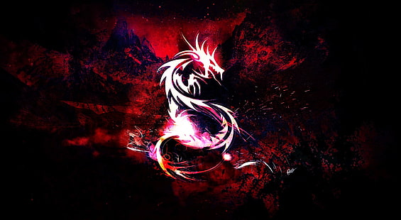 Bloody Red Dragon, white dragon fondo de pantalla, Artístico, Fantasía, Fondo de pantalla HD HD wallpaper