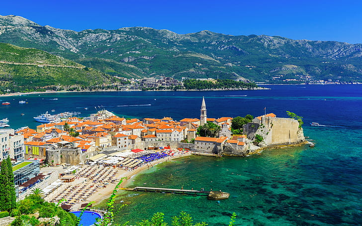 Sveti Stefan Island In Budva Old Town In Montenegro Adriatic Sea Landscape Photography 1920×1200, HD wallpaper