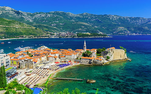 Isola di Sveti Stefan nella città va di Budva in Montenegro Fotografia di paesaggio del mare Adriatico 1920 × 1200, Sfondo HD HD wallpaper