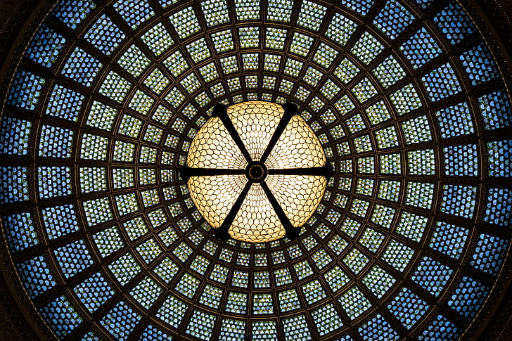 Chicago Cultural Center, Glass, Interior, 5K, Dome, Tapety HD