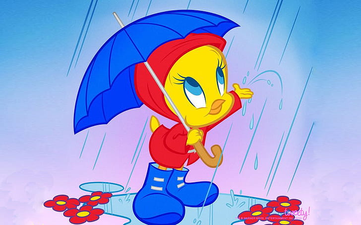 Looney Tunes Zdjęcia Tweety Ptak Wiosna Deszcz Parasol Hd Tapeta na pulpit 1920 × 1200, Tapety HD