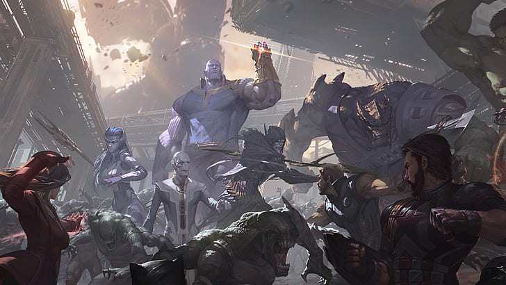 Movie, Avengers: Infinity War, Captain America, Corvus Glaive, Cull Obsidian, Ebony Maw, Outriders (Marvel Comics), Proxima Midnight, Scarlet Witch, Thanos, Thor, HD wallpaper