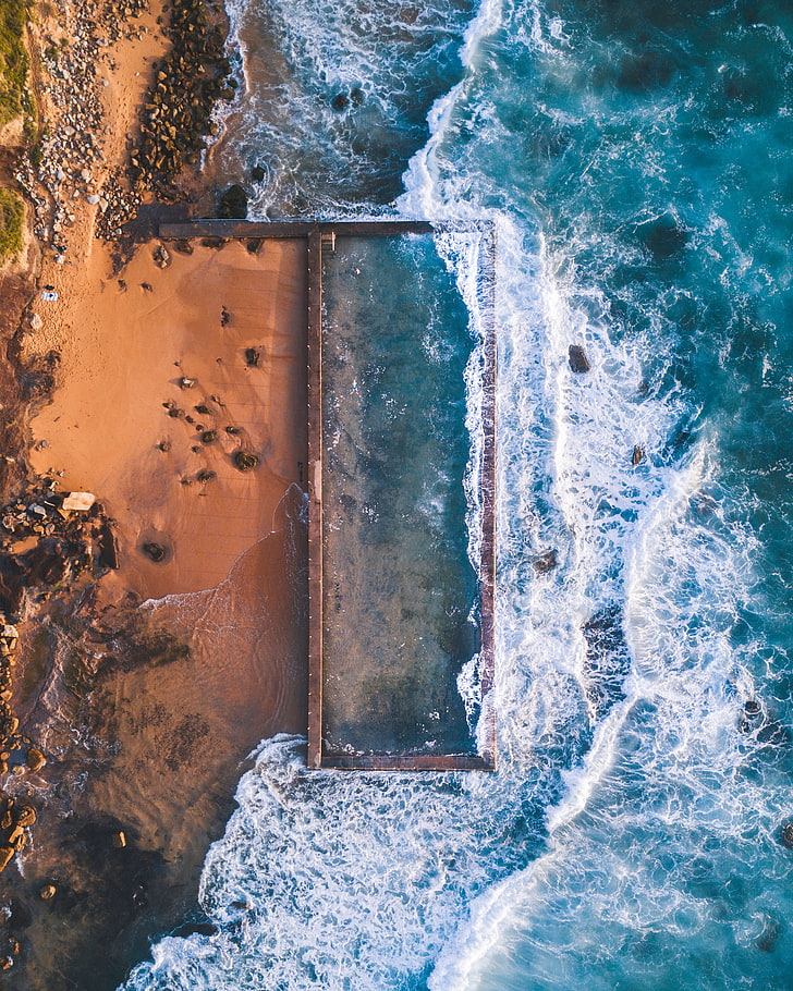 cuerpo de agua, naturaleza, agua, roca, vista aérea, Fondo de pantalla HD, fondo de pantalla de teléfono