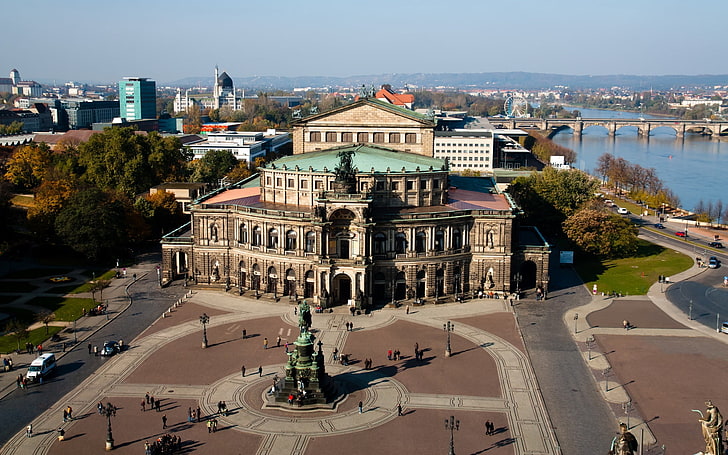кафява сграда, Германия, Дрезден, сграда, колони, HD тапет