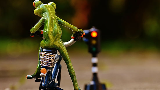żaba, rower, jazda, jazda na rowerze, sygnalizacja świetlna, znaki drogowe, Tapety HD HD wallpaper