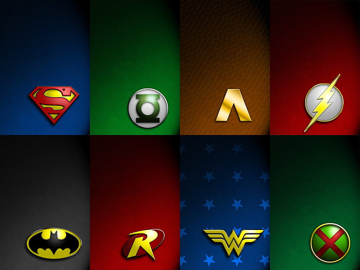 Комиксы, Лига Справедливости, Аквамен, Бэтмен, Комиксы DC, Флэш, Зеленый Фонарь, Логотип, Марсианский охотник, Робин (DC Comics), Супермен, Чудо-Женщина, HD обои