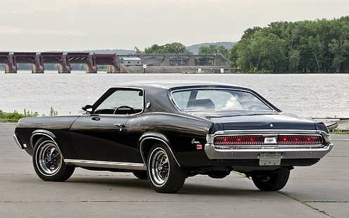 Mercury Cougar, черен класически мускулен автомобил, живак, 1969 г., пума, класически, автомобили, HD тапет HD wallpaper