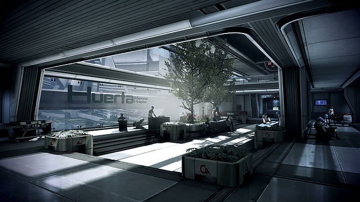Mass Effect hospital, grey concrete building, games, 2560x1440, mass effect, HD wallpaper