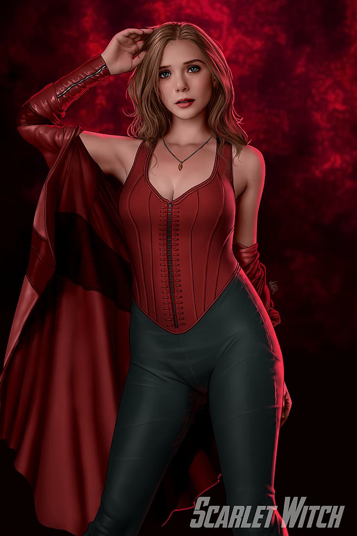 Scarlet Witch, Marvel Comics, Elizabeth Olsen, 2D, artwork, drawing, fan art, HD wallpaper