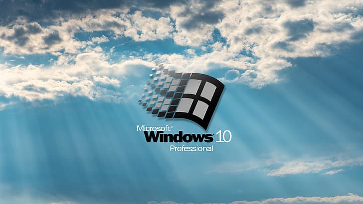 Windows 10, Microsoft, сиво, синьо, лого, HD тапет