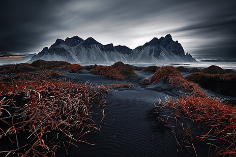 Islândia, escuro, paisagem, natureza, céu, HD papel de parede HD wallpaper