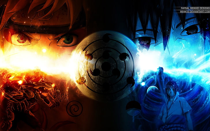 illustrazione di personaggi anime, Naruto Shippuuden, anime, Uzumaki Naruto, Rinnegan, Uchiha Sasuke, Kyuubi, Sfondo HD