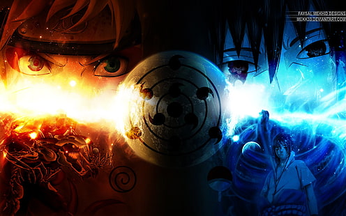 ilustração de personagens de anime, Naruto Shippuuden, anime, Uzumaki Naruto, Rinnegan, Uchiha Sasuke, Kyuubi, HD papel de parede HD wallpaper