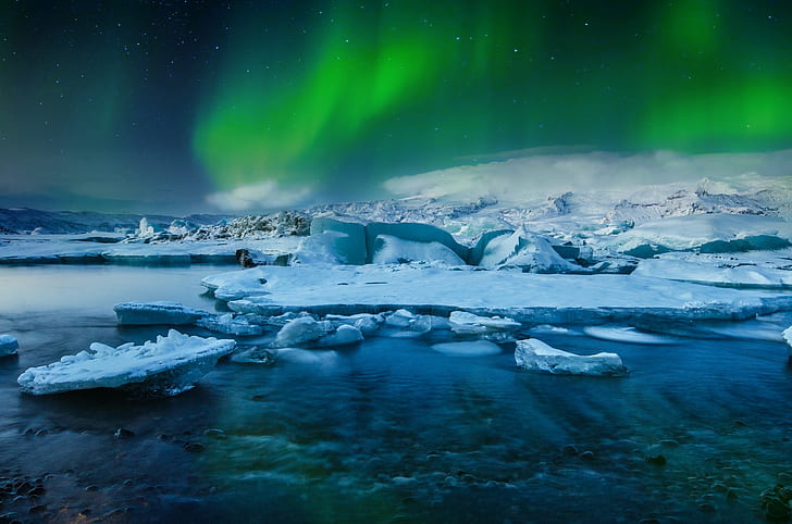 Schnee, Aurorae, Eis, Himmelslandschaft, Winter, HD-Hintergrundbild