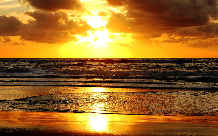 Goldener Sonnenuntergang, Sonnenuntergang, Seereflexion, Hintergrund, HD-Hintergrundbild