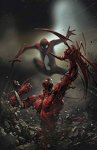 Spider-Man and Carnage wallpaper, Marvel Comics, Spider-Man, Carnage, artwork, HD wallpaper HD wallpaper
